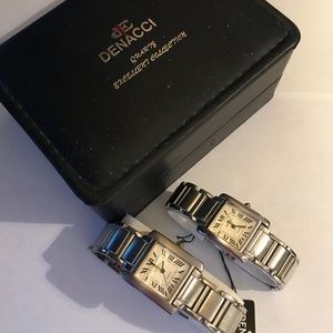 NWT Denacci his and hers silver watch set
